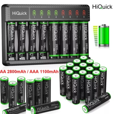 AAA AA Rechargeable Batteries 1100/2800mAh 1.2V Ni-MH / Optional LCD Charger Lot - Image 1 of 4