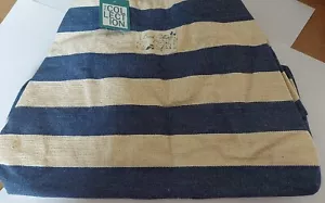 New Beach Collection Navy Stripped Tent Bag, button close and 2 inside pockets. - Picture 1 of 5