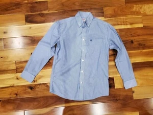 IZOD Boys Blue Stripe Shirt Size 14 Classic Long Sleeve Button Down - Picture 1 of 7