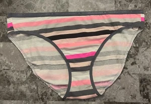 NWT VICTORIA'S SECRET XL PINK WHITE GRAY STRIPE VINTAGE RARE BIKINI PANTIES - Picture 1 of 3