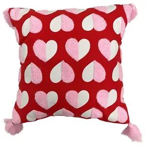 Red & Pink Embroidered Hearts Valentines Day Accent Pillow, Love Cushion - Picture 1 of 1
