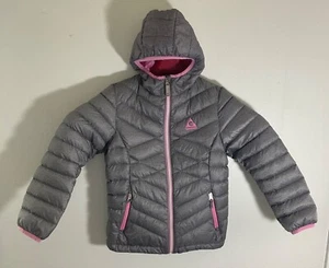 Gerry Girls Hooded Puffer Jacket M 10/12 Gray & Pink Down-Feather Fill - Picture 1 of 3