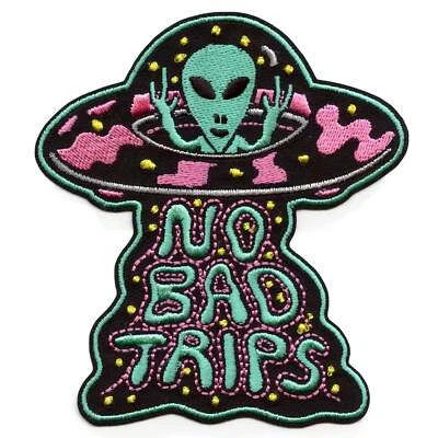 Killer Acid No Bad Trips Patch Trippy Alien UFO Embroidered Iron On patch - Image 1 of 2