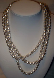 Vintage Japan Gold Tone Faux Pearl 3 Three Strand Costume Jewelry Necklace - Picture 1 of 5