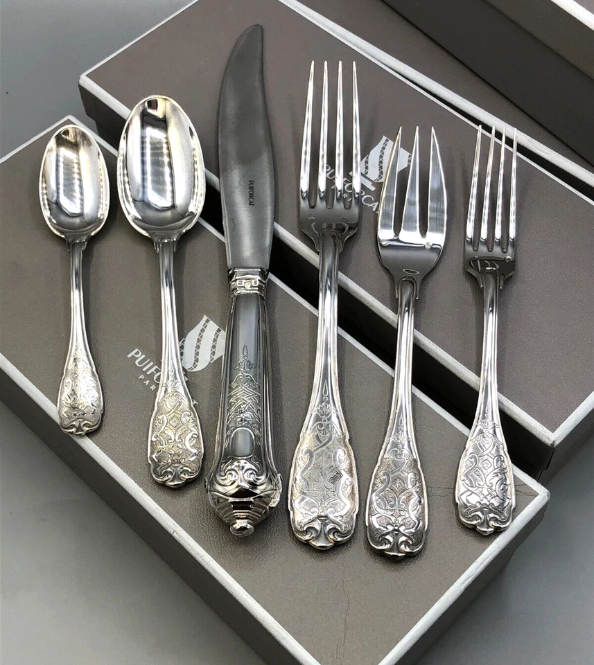 Elysee by Puiforcat Plata de Ley 82 piezas Servicio para 12, con Servidores y Cajas Foto 1 de 4