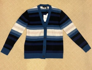 Neu mit Etikett Theory Damen blau gestreift kaschmir gemütlich Cardigan Pullover Top Größe P $ 395 - Bild 1 von 4