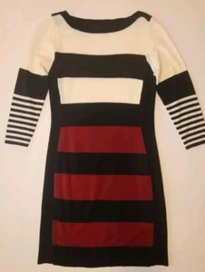 Studio One New York Knit Midi Dress 3/4 Sleeve Red/Black/White Women's SZ Small  - Picture 1 of 7