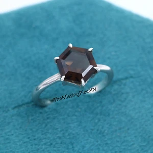 Natural Smoky Quartz Ring, Hexagon Cut Promise Ring, Women's Ring Jewelry - Picture 1 of 7