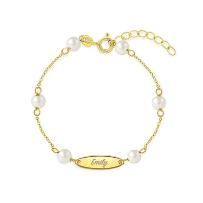 5-6" Oval Tag ID Baby/Toddler/Kids Bracelet Freshwater Cultured Pearl - 14k Gold - Image 1 of 4