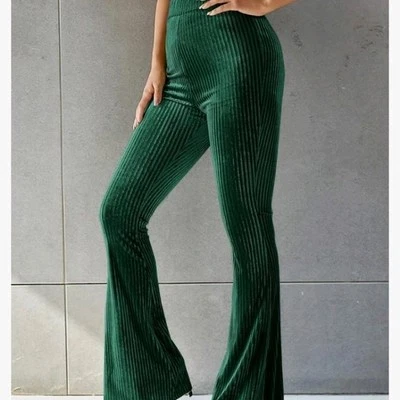 Large, Medium Green Velvet Ribbed Bell bottoms With Stretch, New With Tags - Image 1 of 4