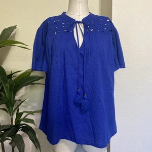 Blusa Campesina Knox Rose Boho Ojales XXL Azul Manga Acampanada Ojo de Cerradura Borla - Imagen 1 de 10