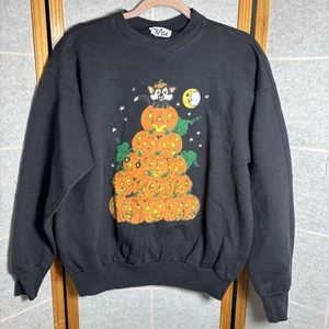 Halloween Sweatshirt Orange Women's Large Black Cat Pumpkin Fall 90s VTG Retro - Picture 1 of 14