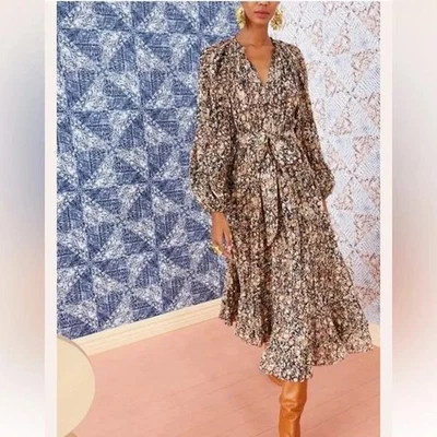 Ulla Johnson Anzu Marble Midi Dress Black Brown Ivory size 8 - Image 1 of 4