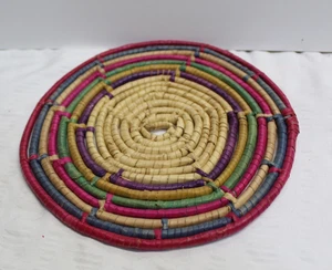 Vintage Woven Straw Trivet Hot Pad Wall Decor Boho Colorful 7" diameter - Picture 1 of 1