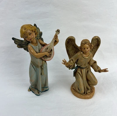 De Colección Set 2 Estatuillas de Navidad Fontanini Angel Mandolina Arrodillarse Depose Italia Años 80’s Foto 1 de 4