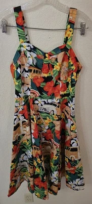 Vestido Pin-up Tropical Belle Poque Sin Mangas Ajuste y Acampanado (Talla M) 41" Largo Retro Foto 1 de 4