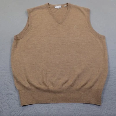 Peter Millar Sweater Vest Mens Large Tan Italian Merino Wool V Neck Golf Knit - Image 1 of 4