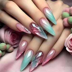 24Pcs Multicolor Almond Press-On False Nails, 8 Count (Pack of 1), - Picture 1 of 7