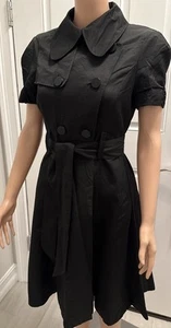 BEBE Womens sz Small Black Double Breast Button Short Sleeve Trench Coat Jacket - Picture 1 of 24