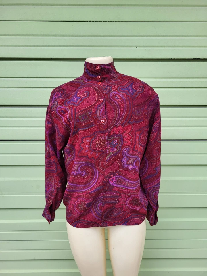 Blusa Top Vintage Ellen Tracy Seda Barroco Paisley Multicolor Talla 6 O1230 Foto 1 de 4