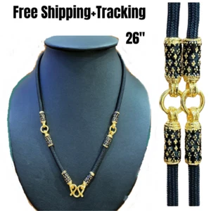 Buddha Necklace Handmade Amulet Micron Gold Thai Black Pattern Rope 25" 3 Hook - Picture 1 of 6