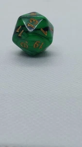 Basic 20D Dice Green And Black Swirl Gold Numbers Gaming D&D - Picture 1 of 7
