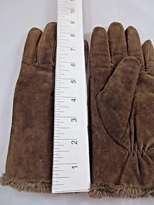 Chocolate Brown Suede Gloves Ladies Womens Sz Large Warm Fleece Lining - Picture 1 of 6