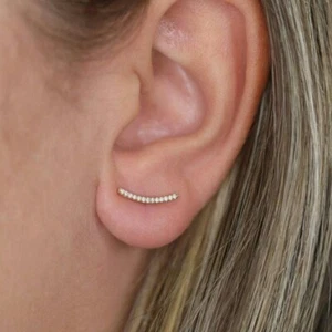14K Solid Gold Diamond Earrings Mini Earring Cuffs Christmas Gift For Women. - Picture 1 of 24