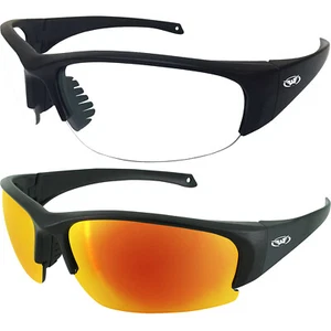 2 Global Vision Eyedol Safety Sunglasses Black Frames Clear + Red Mirror Lenses - Picture 1 of 3