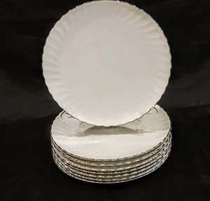 SILHOUETTE Set of 8 WEDDING RING DINNER PLATES Syracuse China Silver Platinum - Picture 1 of 5