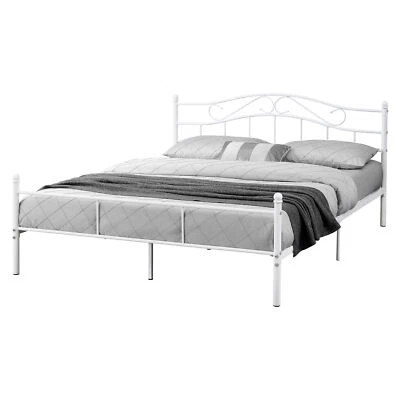 [en.casa]® Letto in Metallo 140x200cm Bianco Struttura Matrimoniale+Rete a Doghe - Immagine 1 di 4