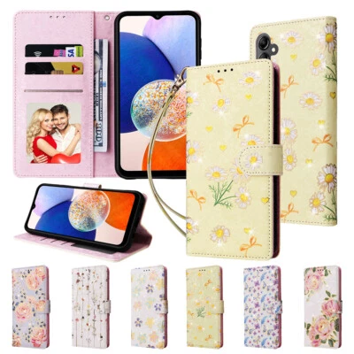Floral Flip Case For Samsung S23 Ultra S23 FE S24 S22+ Leather Card Wallet Cover - Image 1 of 4