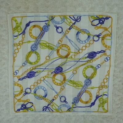 N605 CELINE Blanco Jacquard Algodón Bufanda Bufandas Bolsillo Cuadrado 19" X 18.5" Foto 1 de 4