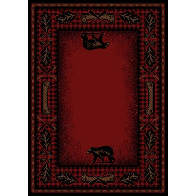 Lodge Cabin Bear Canoe Red Area Rug *FREE SHIPPING* - Image 1 of 3