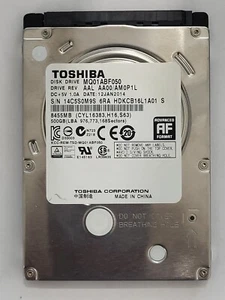 MQ01ABF50, HDKCB16L1A01 S,AA00/AM0P1L0Q, 12 JAN 2014,Toshiba 500Gb 2.5" SATA HDD - Imagen 1 de 2