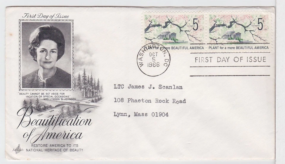 TurtlesTradingPost- Beautiful America #1318- 1966 FDC Artcraft Cachet- Pair - Image 1 of 1