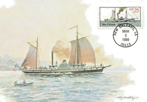 Steamboat New Orleans en 1812 3 de marzo de 1989 sello tarjeta máxima - Imagen 1 de 2