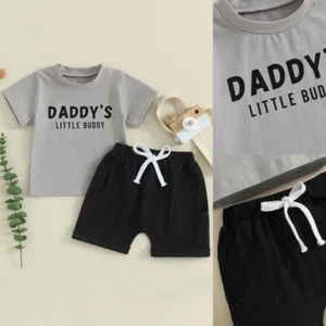 Toddler Baby Boy Summer Outfit Short Sleeve Letter T-Shirt and Casual Shorts Set - Picture 1 of 11
