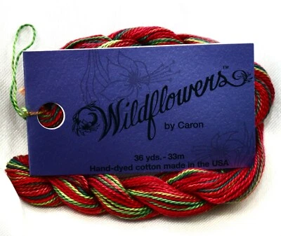 Caron Wildflowers 1 ply pima cotton 36 yds handpainted Holiday re/green - Image 1 of 2