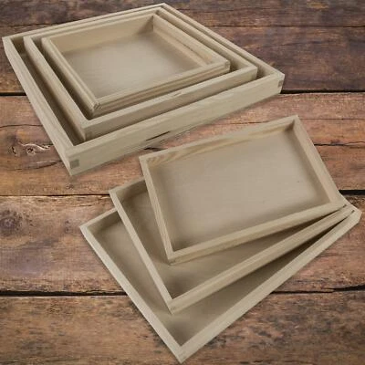 Plain Pine Wood Display Unit Open Box Shallow Slim Tray Desk Organiser | 6 Sizes - Image 1 of 2