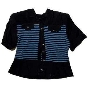 Vintage John Roberts Women Black Striped Collared Button Up Shirt Size Small - Picture 1 of 5