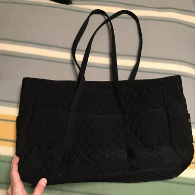 Bolso de Mano Grande Negro Sólido VERA BRADLEY Acolchado Cartera Bolsillos Forrados de Cachemira Foto 1 de 4