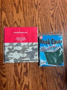 Lot of 2 Stretchable Book Covers - one camo & one green - Picture 1 of 2