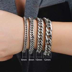 Casual Men Miami Cuban Curb Chain Bracelet Boys Hip-Hop Wrap Cuff Bangle - Picture 1 of 16