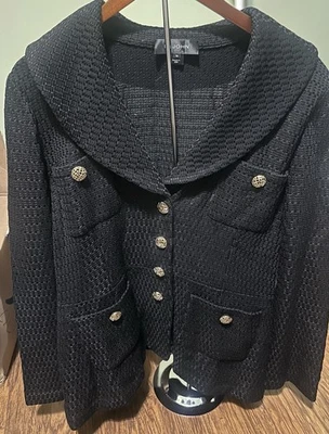 St. John Collection Knit Wool Jacket Size 16 Black w/ Gold Buttons - Image 1 of 4