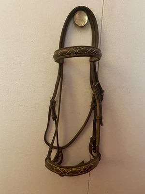 Brida de cuero cosida inglés caballo con banda nasal Foto 1 de 4