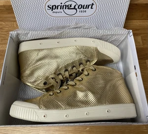 SPRING COURT Gold Punch Leather Hi Top B2 Trainers Size 41 NWB - Picture 1 of 15