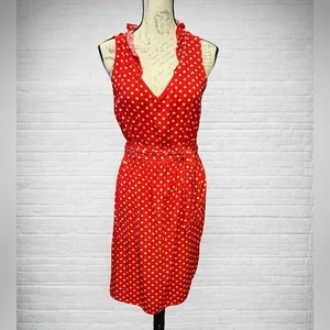 Vestido antiguo azul marino rojo/bronceado sin mangas a lunares talla S usado en excelente estado - Imagen 1 de 7