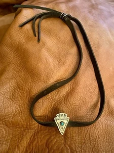 Sterling Silber Pfeilspitze Hutband mit altem Türkis gestempelt Leder verstellbar - Bild 1 von 10