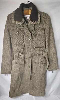 Vestido largo de lana marrón espiga Laundry Shelli Segal chaquetón y cinturón para mujer 8’s Foto 1 de 4